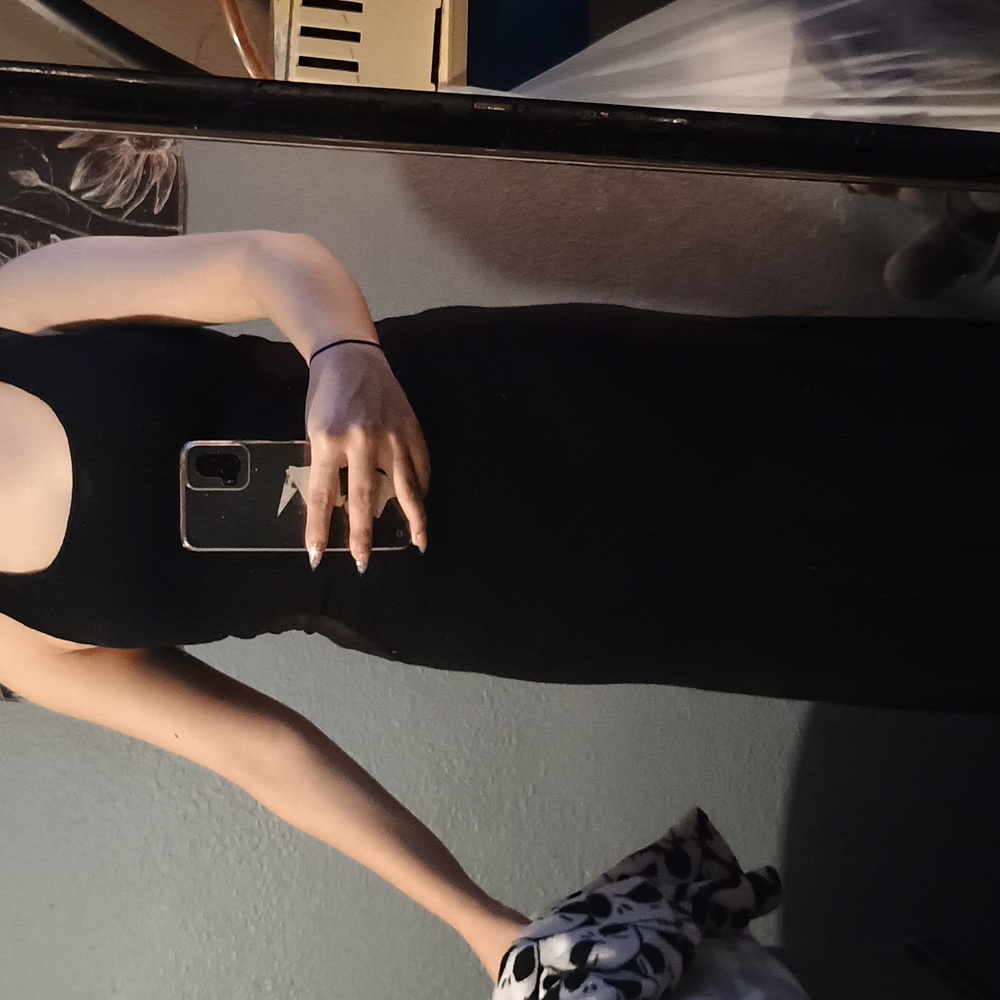 Long Black Dress With Mesh Back Cutout.